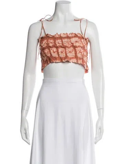 Pre-owned Ulla Johnson Tie-dye Print Square Neckline Crop Top In Orange