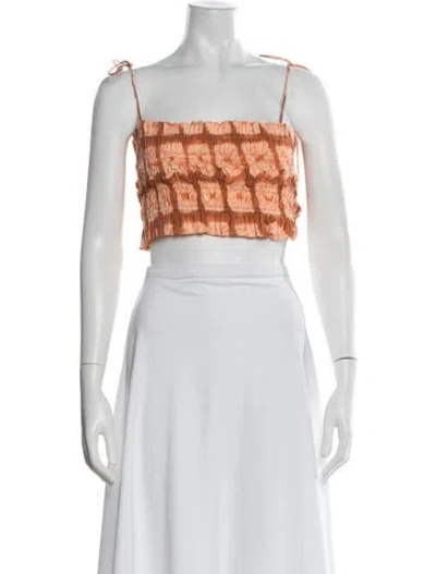 Pre-owned Ulla Johnson Tie-dye Print Square Neckline Crop Top In Orange