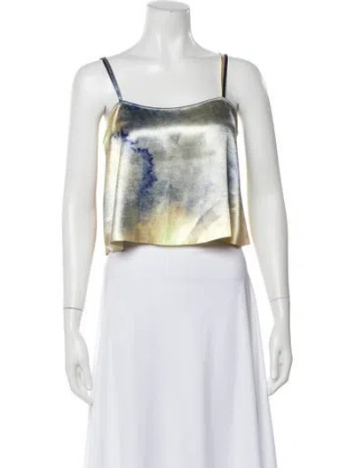 Pre-owned Ulla Johnson Tie-dye Print Square Neckline Crop Top In White