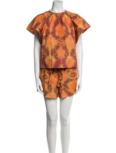 Pre-owned Ulla Johnson Tie-dye Print Tassel Accents Short Set In Orange