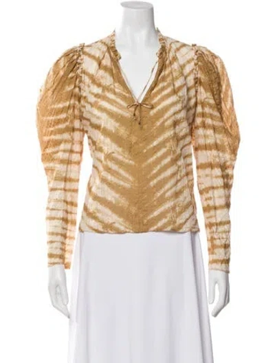 Pre-owned Ulla Johnson Tie-dye Print Tie Neck Blouse In Neutral