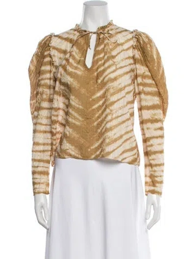 Pre-owned Ulla Johnson Tie-dye Print Tie Neck Blouse In Yellow