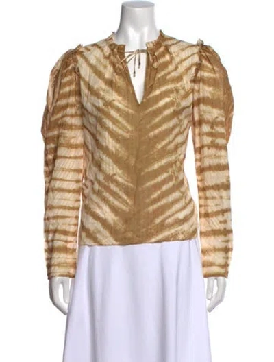 Pre-owned Ulla Johnson Tie-dye Print Tie Neck Blouse In Yellow