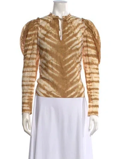Pre-owned Ulla Johnson Tie-dye Print Tie Neck Blouse In Yellow