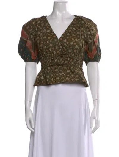 Pre-owned Ulla Johnson Tie-dye Print V-neck Blouse In Brown