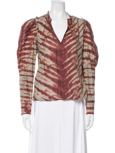 Pre-owned Ulla Johnson Tie-dye Print V-neck Blouse In Green