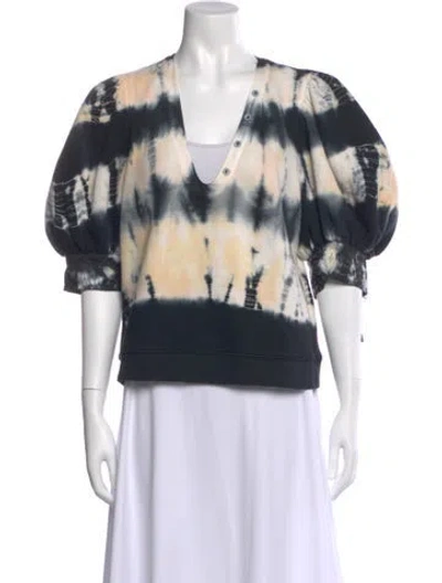Pre-owned Ulla Johnson Tie-dye Print V-neck Sweatshirt In Black
