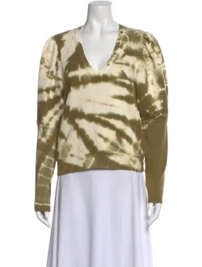 Pre-owned Ulla Johnson Tie-dye Print V-neck Sweatshirt In Green