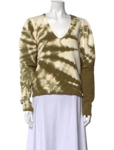 Pre-owned Ulla Johnson Tie-dye Print V-neck Sweatshirt In Green