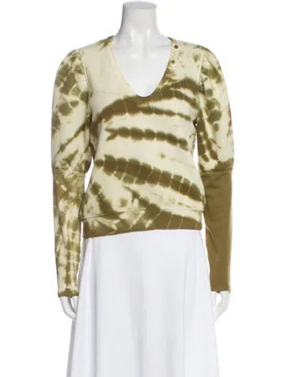 Pre-owned Ulla Johnson Tie-dye Print V-neck Sweatshirt In Green