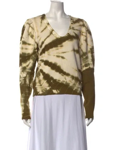 Pre-owned Ulla Johnson Tie-dye Print V-neck Sweatshirt In Green