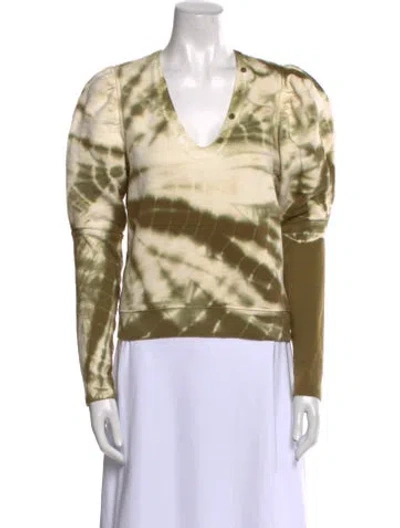 Pre-owned Ulla Johnson Tie-dye Print V-neck Top In Green