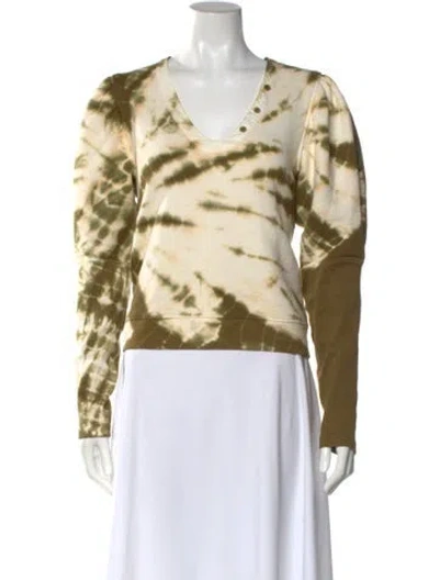 Pre-owned Ulla Johnson Tie-dye Print V-neck Top In Green