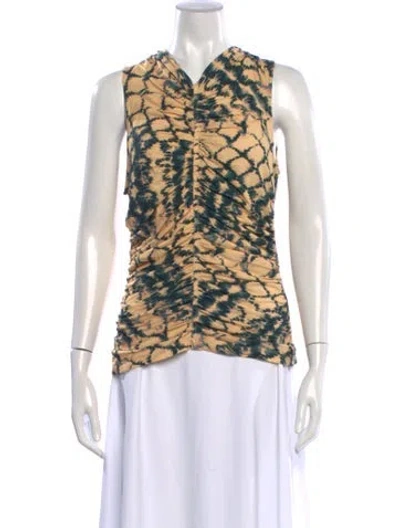 Pre-owned Ulla Johnson Tie-dye Print V-neck Top In Neutrals
