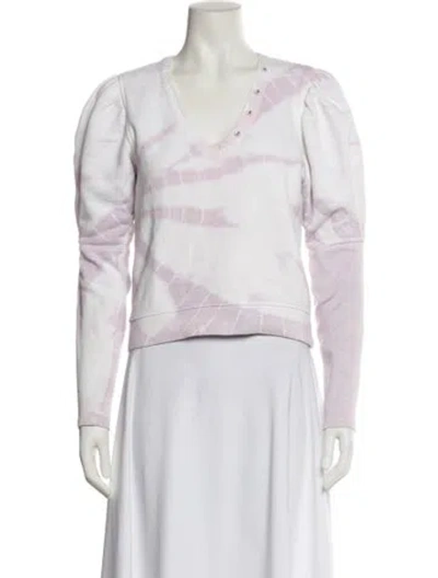 Pre-owned Ulla Johnson Tie-dye Print V-neck Top In White