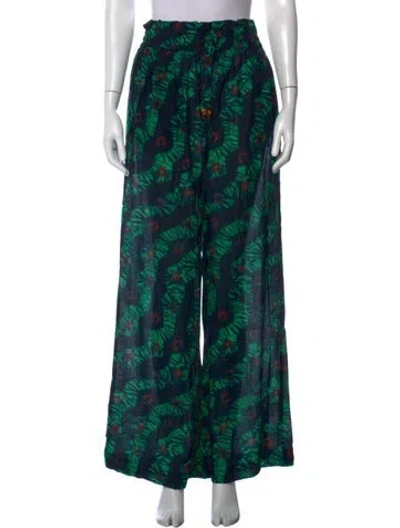 Pre-owned Ulla Johnson Tie-dye Print Wide Leg Pants In Green