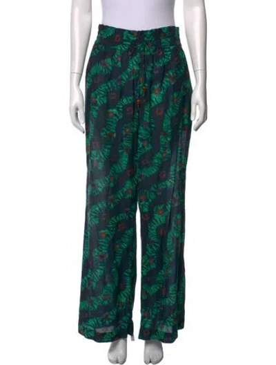 Pre-owned Ulla Johnson Tie-dye Print Wide Leg Pants In Green