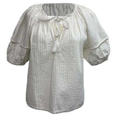 Ulla Johnson Tie-front Puffed-sleeve Blouse In White Cotton In Gray