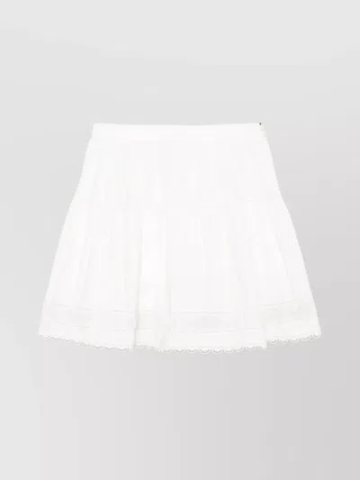 Ulla Johnson Tiered Lace Trim Skirt With Elastic Waistband In White