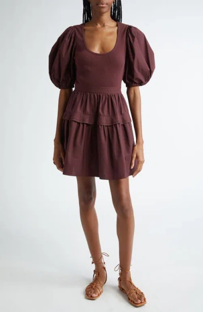 Ulla Johnson Tilda Mixed Media Minidress In Bordeaux