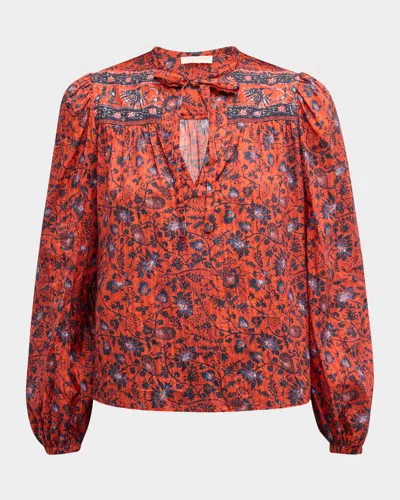 Ulla Johnson Tillie Printed Tie Blouse In Poppy