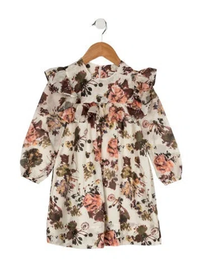 Pre-owned Ulla Johnson Babies' Toddler Girls' Floral Pattern Dress In Neutrals