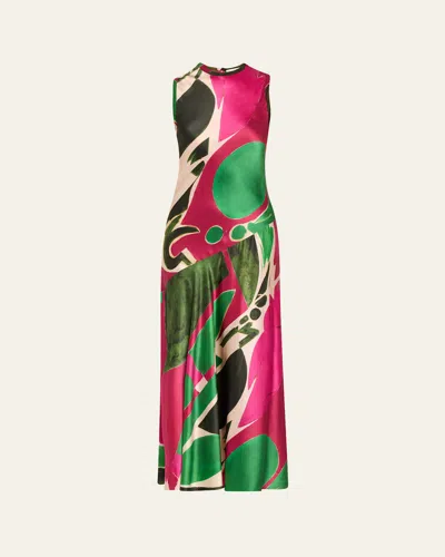 Ulla Johnson Uj X Lee Krasner Gaea Abstract Silk Slip Dress In Palingenesis