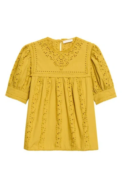 Ulla Johnson Una Eyelet Cotton Top In Yellow