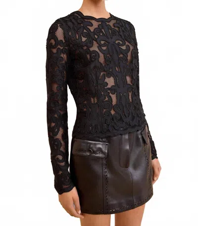 Ulla Johnson Ursa Applique Long Sleeve Top In Noir In Black