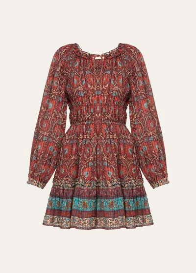 Ulla Johnson Val Printed Long-sleeve Mini Dress In Pomegranate