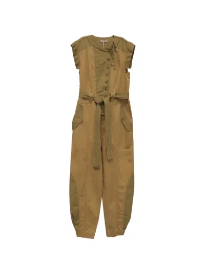 Pre-owned Ulla Johnson Valentine Belted Patchwork Jumpsuit In Neutral