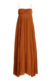 Ulla Johnson Valira Plissé Satin Maxi Dress In Brown