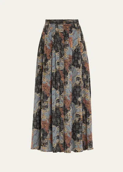 Ulla Johnson Vanna Gathered Silk Maxi Skirt In Blue