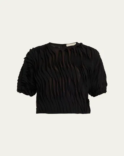 Ulla Johnson Vayda Semi-sheer Ruffle Top In Black