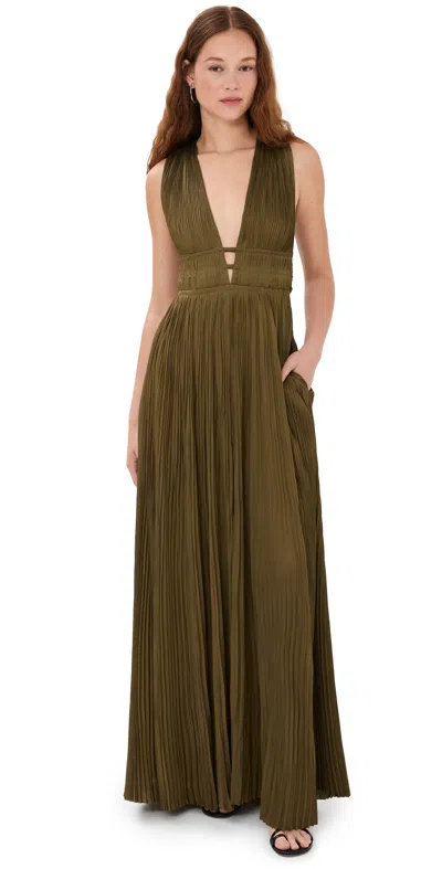Ulla Johnson Veda Gathered Gown In Olive