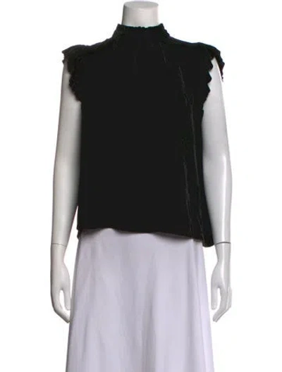 Pre-owned Ulla Johnson Velour Mock Neck Blouse In Black