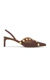 Ulla Johnson Vendome Studded Leather Kitten Heels In Brown