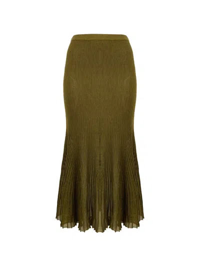 Ulla Johnson Vera Metallic Pleated Midi Skirt In Green