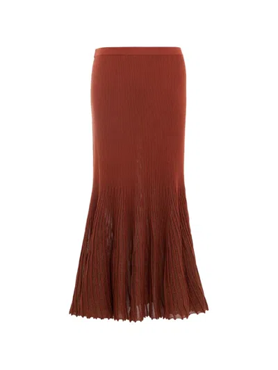 Ulla Johnson Vera Ribbed-knit Pleated Midi Skirt In Orange