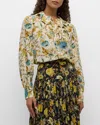 ULLA JOHNSON VERON FLORAL SILK RUFFLE-COLLAR BLOUSE