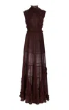 Ulla Johnson Verona Embroidered Silk Gown In Burgundy