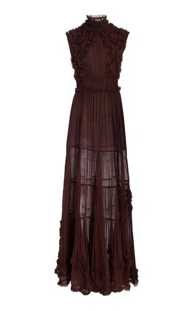 Ulla Johnson Verona Embroidered Silk Gown In Burgundy