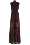 Ulla Johnson Verona Ruffled Smocked Silk-crepon Gown In Burgundy