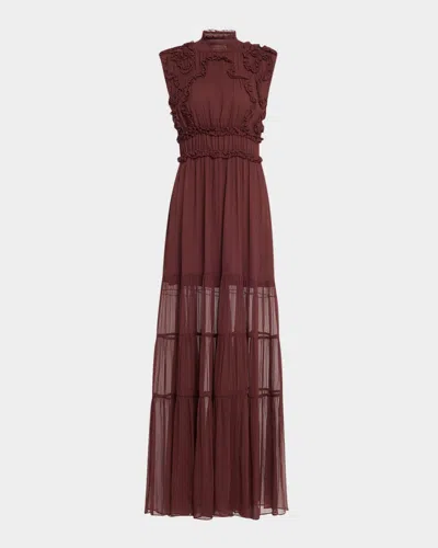 ULLA JOHNSON VERONA SMOCKED SILK TURTLENECK GOWN