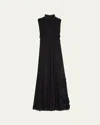 Ulla Johnson Verona Smocked Silk Turtleneck Gown In Black