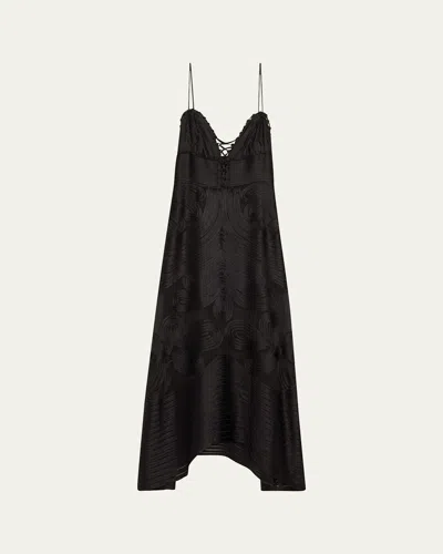 Ulla Johnson Vesna Embroidered Silk Midi Dress In Noir