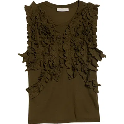 Ulla Johnson Vesna Ruffle Wool Jersey Top In Brown