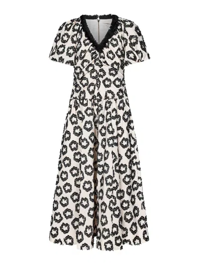 Ulla Johnson Light Italian Taffeta Graphic Floral Midi Dress In White