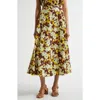 Ulla Johnson Vianne Pleated Floral-print Cotton-poplin Midi Skirt In Acacia