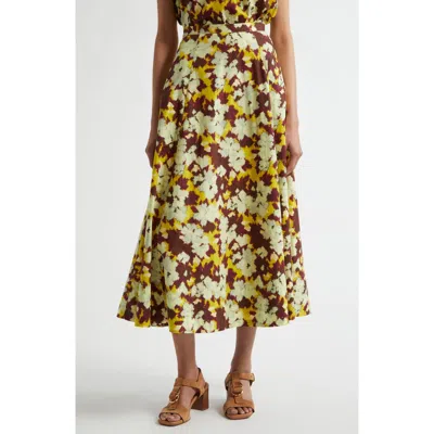 Ulla Johnson Vianne Pleated Floral-print Cotton-poplin Midi Skirt In Acacia